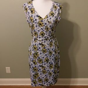 Solgee Blue and Yellow Flower Print Women's Dress